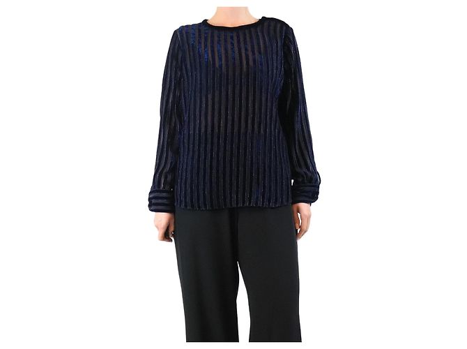 Giorgio Armani Gestreifter blauer Samt-Top - Größe UK 14