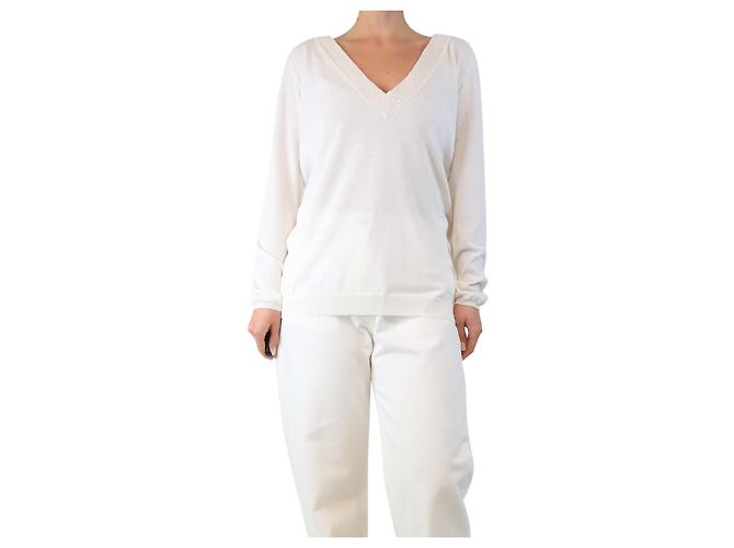 Brunello Cucinelli Pull blanc à col en V - taille XL