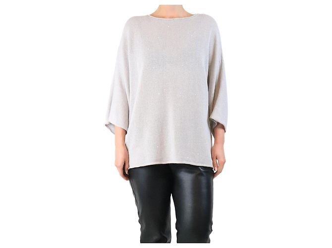 Fabiana Filippi Hellgrauer Pullover mit Pailletten - Größe UK 12