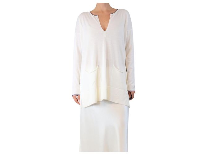 Autre Marque Weißer Baumwollpullover mit Fronttasche - Größe M 