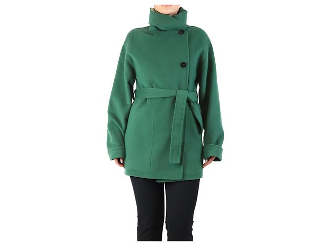 Hermès Grüner Kaschmirmantel - Größe UK 10