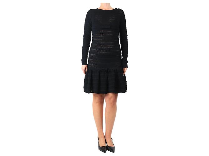 Valentino Vestido midi negro de manga larga con detalle de lazo - talla M