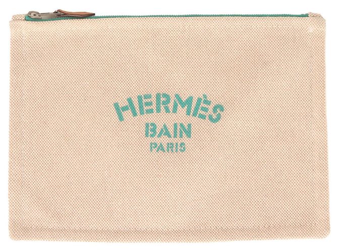 Hermès Hermes New Yachting PM Canvas Flat Pouch Beige Green
