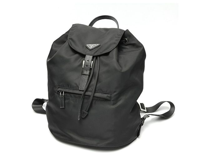 Prada Nylon and Saffiano Leather Backpack Black