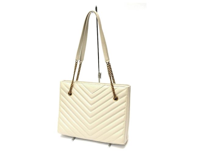 Bolsa de ombro em couro marfim com corrente Saint Laurent Cru