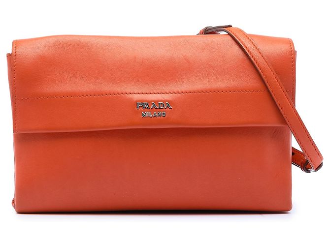 Prada Naranja Soft Calf Double Turnlock Crossbody