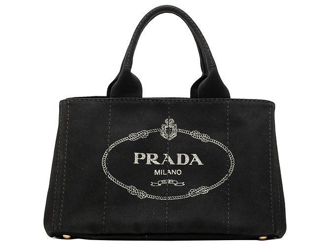 Bolsa de lona preta Canapa com logo Prada Preto