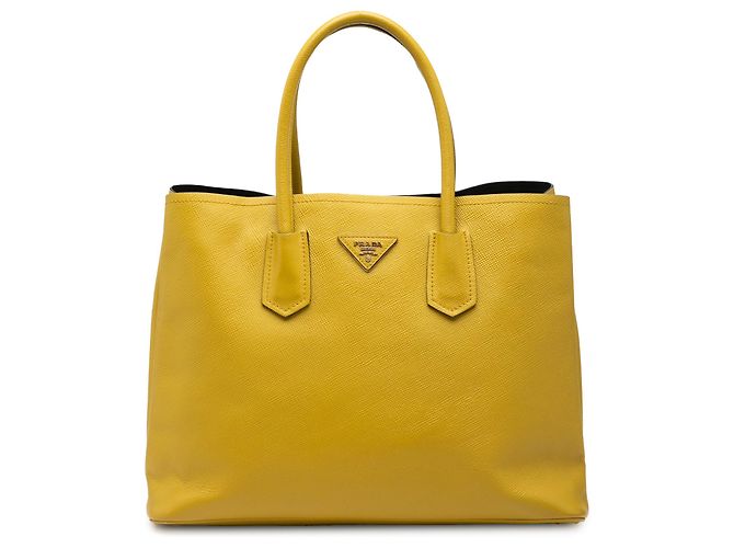 Prada Yellow Medium Saffiano Cuir Double Satchel