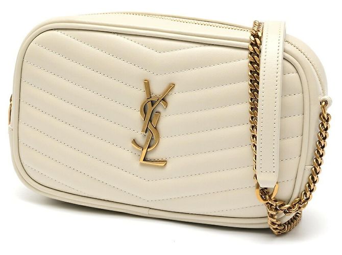 Bolso de Hombro Lou Chain de Saint Laurent Blanco Crudo