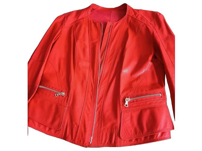 Jaqueta de Couro de Cordeiro Sylvie Schimmel Vermelho