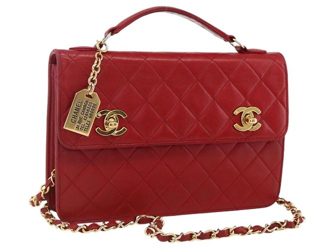 CHANEL Matelassé 23 Bolsa de Cadena Doble con Cierre de Cordero Rojo CC Auth 166468SAM Roja Dorado