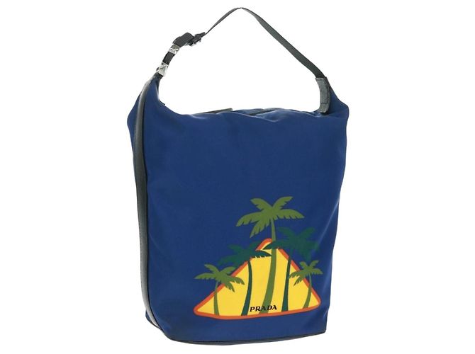 Borsa a Spalla PRADA Nylon 2way Blu Argento Auth 161702M