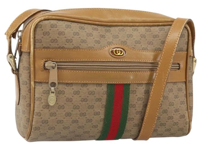 Borsa a Spalla GUCCI Micro GG Supreme Web Sherry Line PVC Beige Oro Auth 169606 D'oro