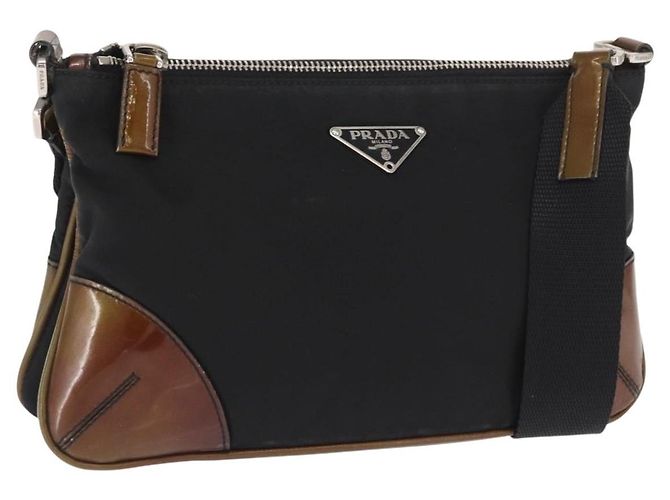 PRADA Schultertasche Nylon Schwarz Silber Authentisch 171630