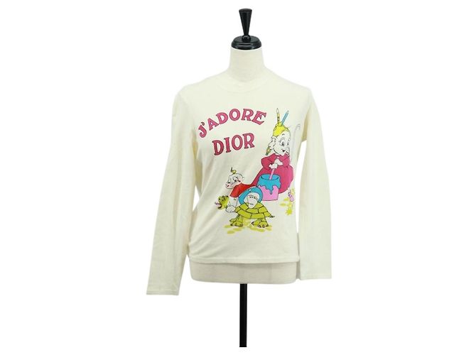 T-shirt in cotone a maniche lunghe Christian Dior, taglio e cucito, bianca, Auth 171428V Bianco