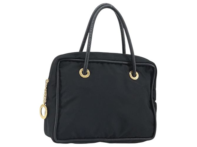 Céline Borsa a mano Celine Circle in nylon nero e oro Auth 168970 D'oro