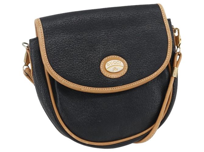 Gucci Bolsa de Ombro de Couro Preta e Dourada Auth ep13083 Preto Dourado