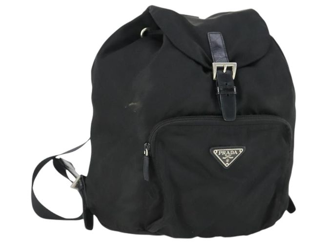PRADA Backpack Nylon Black Silver Auth bs33169 Silvery