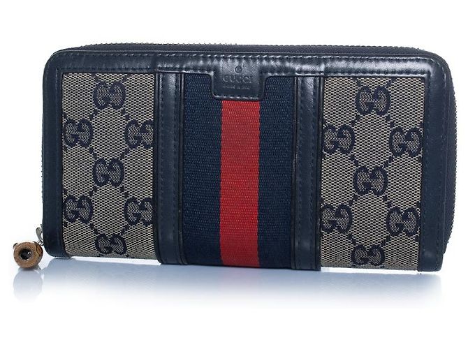 Gucci, monogram web wallet in blue