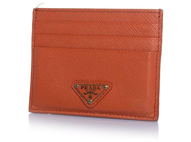 Prada, saffiano leather card holder in orange