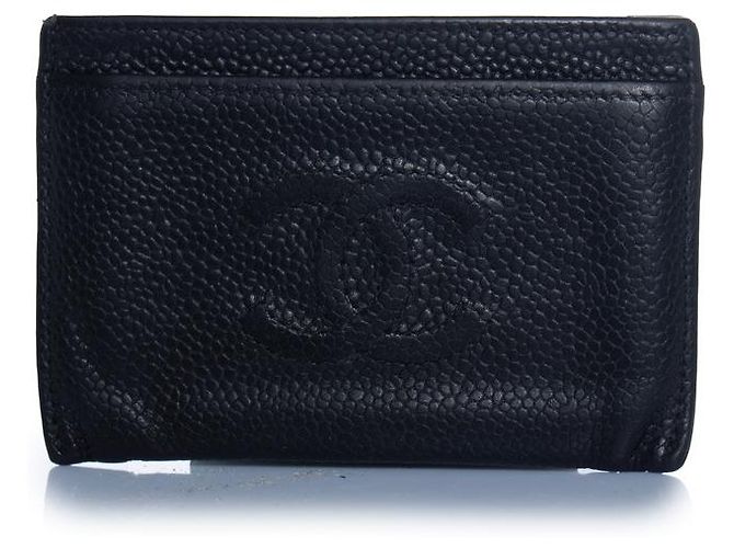 Chanel, black pebbled leather card holder