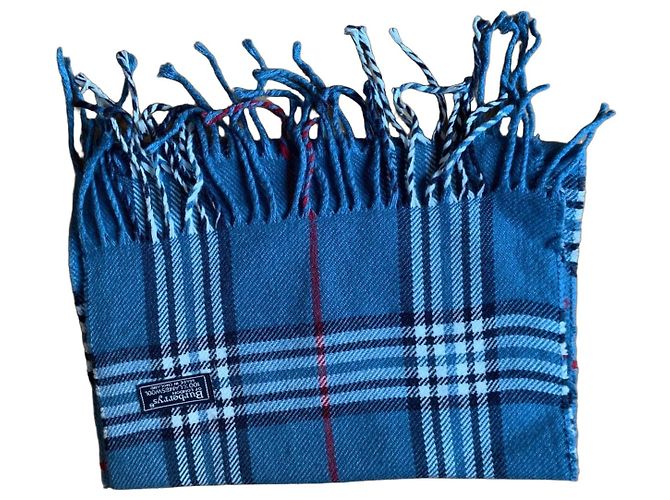 Autre Marque Burberry Checked Lambswool Scarf Black White Red Blue