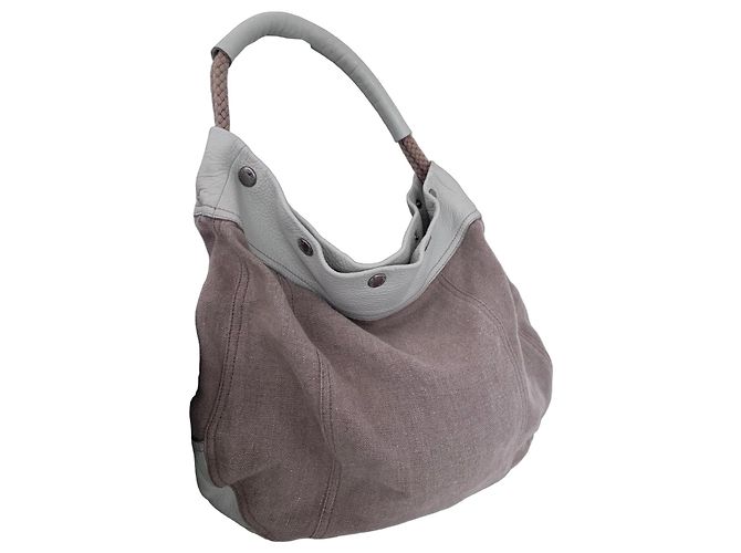 Borsa Hobo Prada in Pelle e Lino Beige Crema