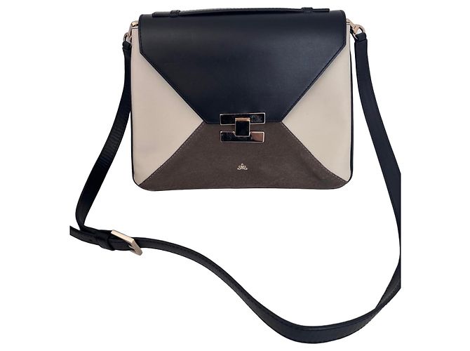 Autre Marque Bolsa de couro e camurça Damelier London Preto Branco Cinza