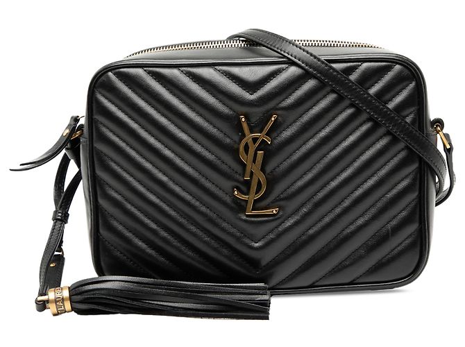 Bolsa de câmera Lou em couro matelassê preto com monograma Saint Laurent