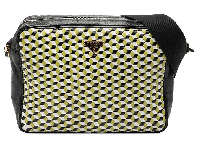 Borsa a Spalla Prada in Pelle Nera Perspective Cubes Nero