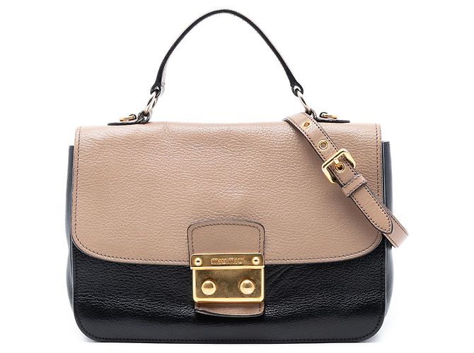 Bolsa Madras em pele de cabra marrom Miu Miu Bege