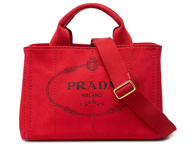 Sac à main en toile rouge Canapa logo Prada