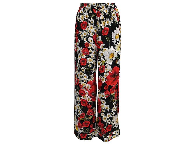 Calça larga Dolce & Gabbana em seda com estampa floral