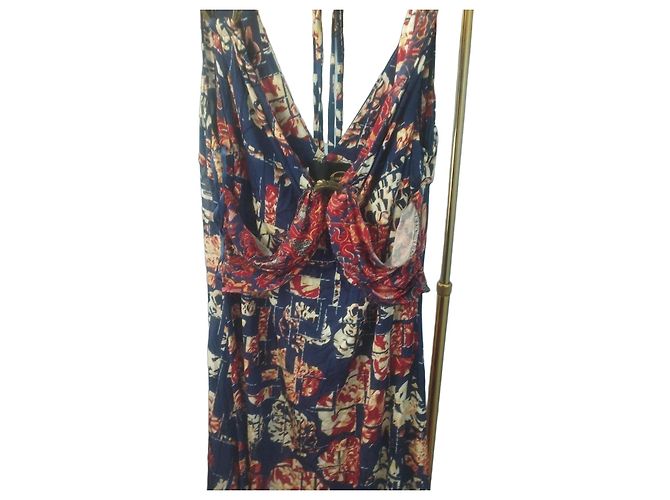 Just Cavalli langes Kleid mit floralem Druck Weiß Rot Blau Golden