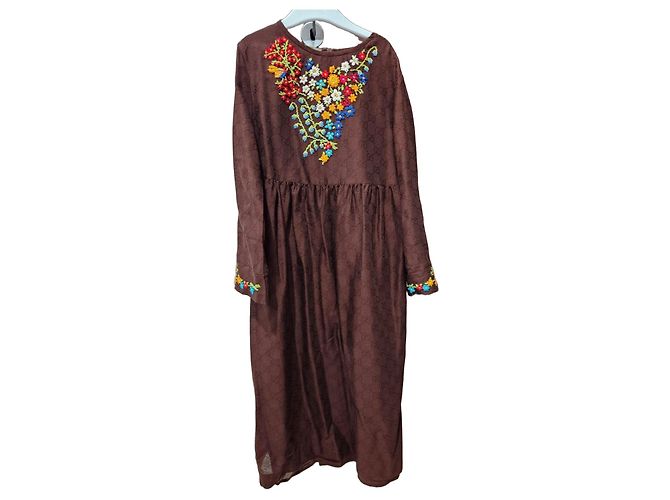 Robe brodée Gucci en monogramme GG marron Multicolore
