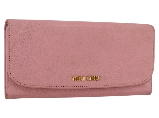 Miu Miu Long Wallet Leather Pink Auth ti3779