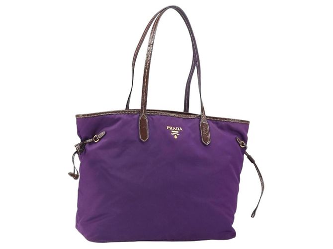 Sac Tote Prada en nylon violet or Auth 169896 Doré