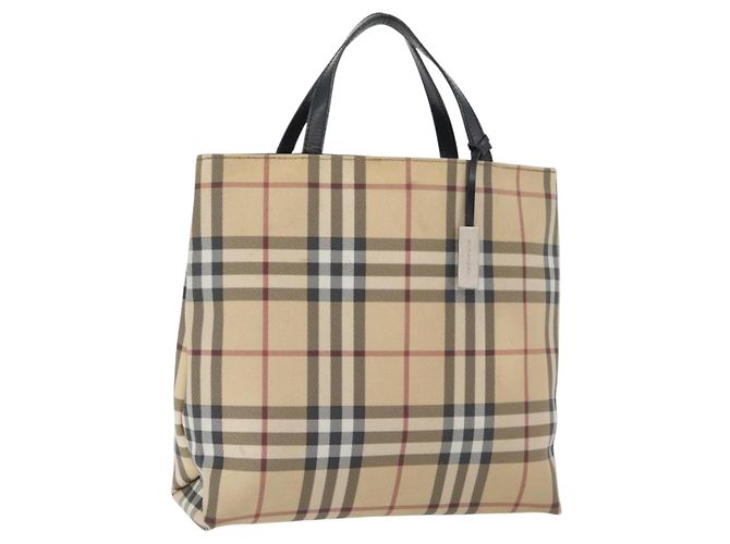 Bolso de mano de PVC beige con estampado Nova Check de BURBERRY Plata Auth 170920