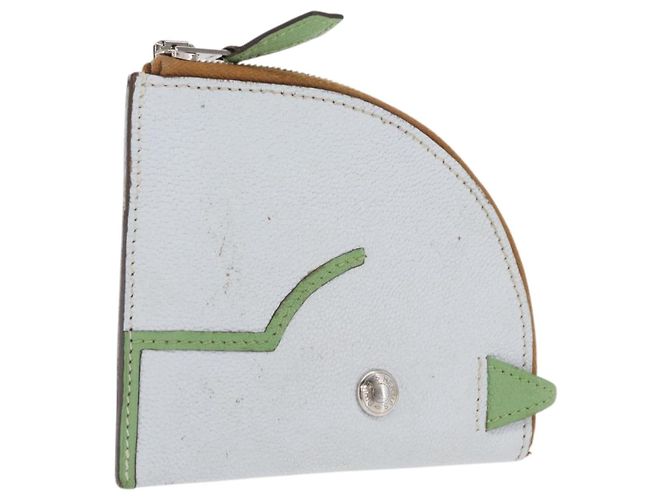 Hermès HERMES Paddock Coin Purse Leather Light Blue Auth 169952