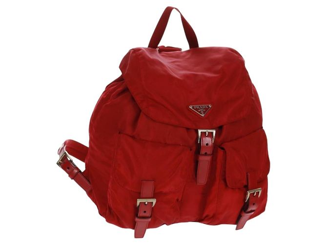 PRADA Backpack Nylon Red Silver Auth 169589V Silvery