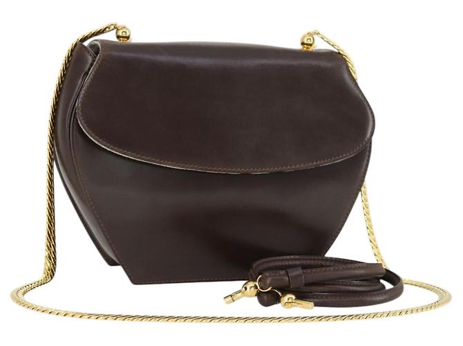 Borsa a spalla in pelle Gucci marrone oro Auth 166746 D'oro