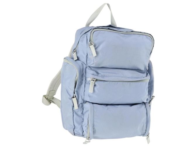 PRADA Backpack Nylon Light Blue Silver Auth 169576 Silvery