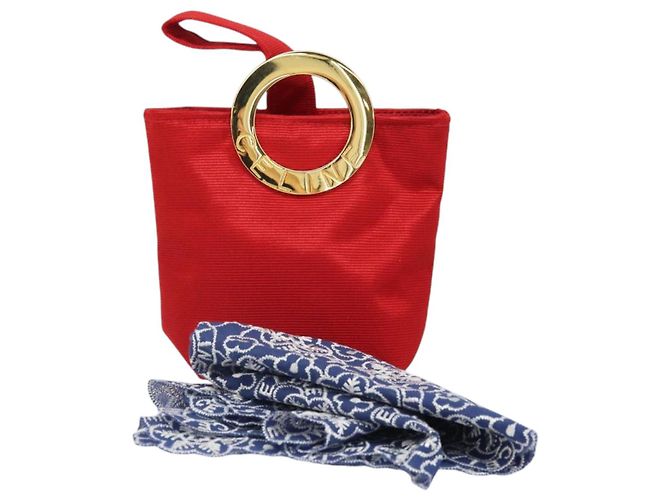 Céline CELINE Nylon Taschenset mit Taschentüchern Rot Gold Auth 170797V Golden