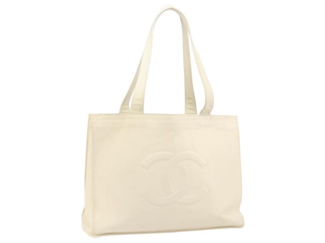 Bolsa Tote CHANEL em Couro Caviar Branco CC Auth BA10649