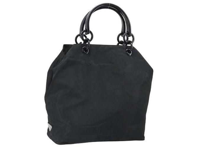 PRADA Handtasche Nylon Schwarz Silber Auth 171648