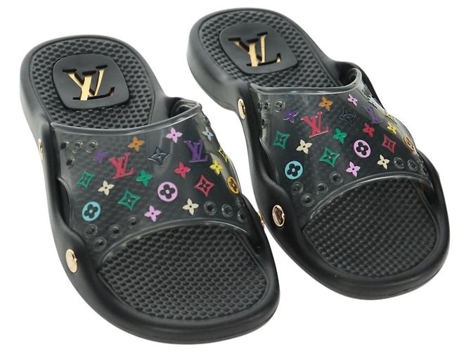 LOUIS VUITTON Sandali da Spiaggia in Gomma Multicolore Neri LV Auth 169909V Nero