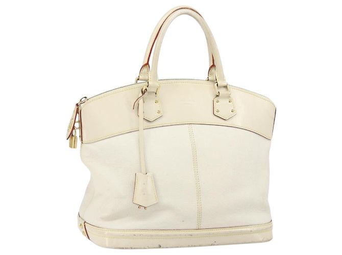 LOUIS VUITTON Bolsa de Mão Suhari Lockit MM Couro Branco M91874 LV Auth 169782