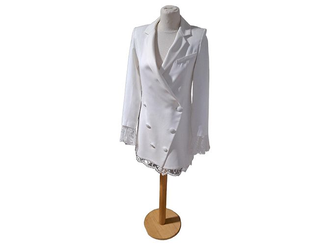 Autre Marque Rime Arodaky Hochzeitskleid im Smokingjacken-Stil Weiß Spitze