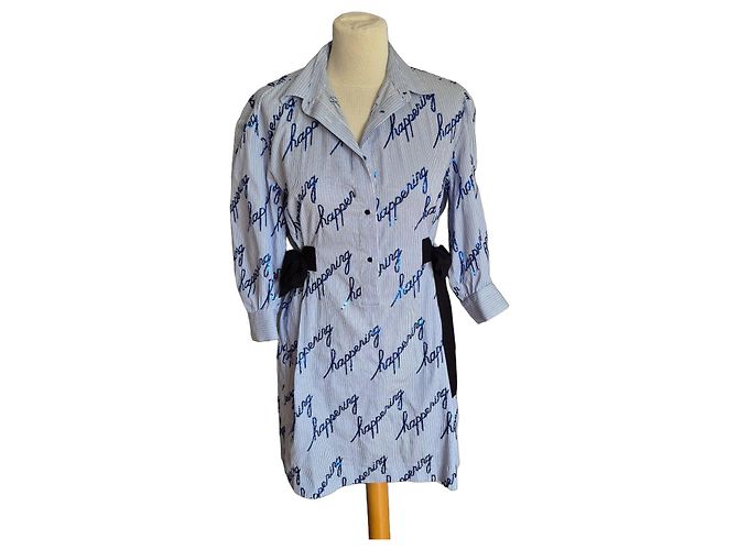 Abito camicia a righe Sandro con iscrizione Bianco Blu