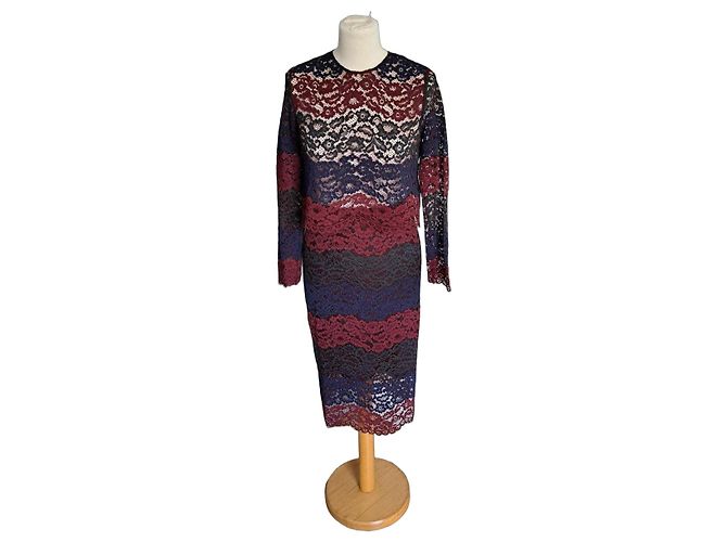 Abito in Pizzo Multicolore di Sandro Nero Bianco Bordò Blu scuro